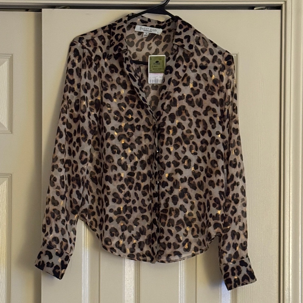 Sweet Rain Leopard Print Sheer Blouse